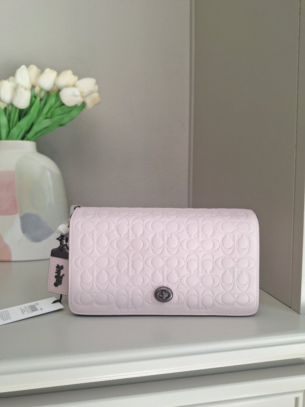 COACH 1941 Pink Dinky In Signature Leather With Floral Bow Print Interior 30426